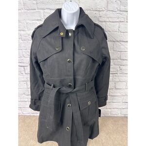 Robert‎ Philippe Vintage Black Wool Blend Hooded Belted Trench Coat Size 2XL